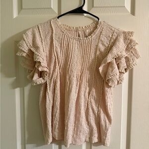 Anthropologie Lace Ruffle Sleeve Blouse - Cream